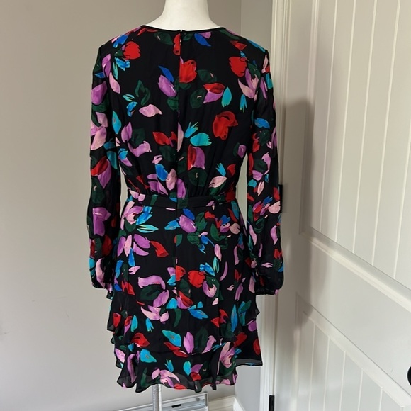 PARKER JEWELED Silk Floral Faux Wrap Dress Long Sleeve V Neck Black Sz S NEW - Picture 5 of 11